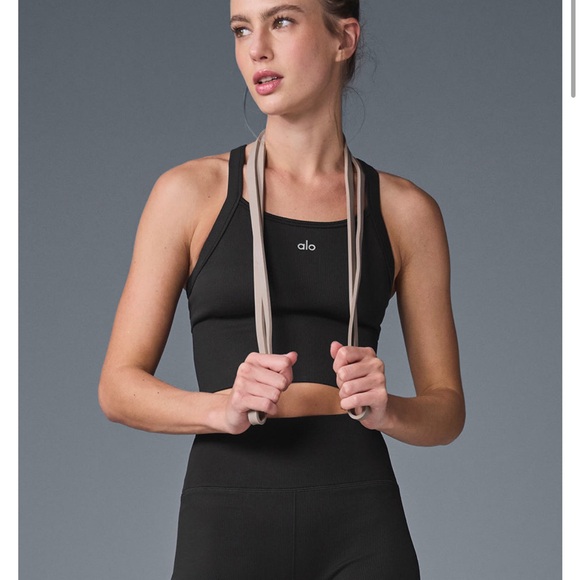 Alo Seamless Ribbed Favorite Bra Tank in black size small - Picture 1 of 3